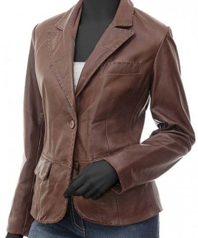 Womens Brown Leather Blazer