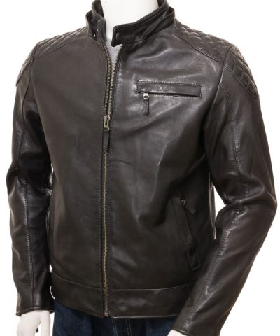 Black Leather Biker Hooded Jacket