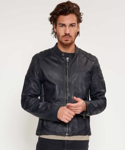 Mens Casual Blue Leather Jacket