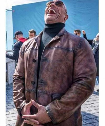 Stylish Brown Leather Coat Dwayne Johnson Red Notice