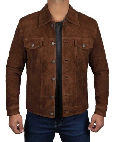 Dark Brown Suede Leather Jacket for Mens