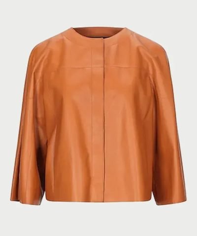 Leather Jacket Women Tan Collarless