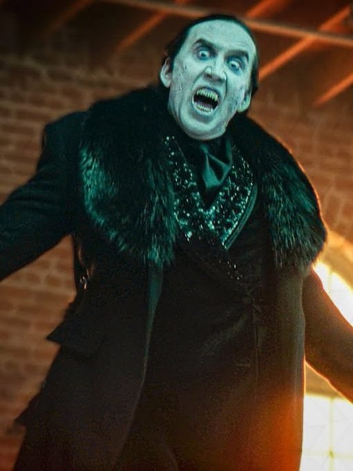 Renfield 2023 Dracula Black Fur Trench Coat